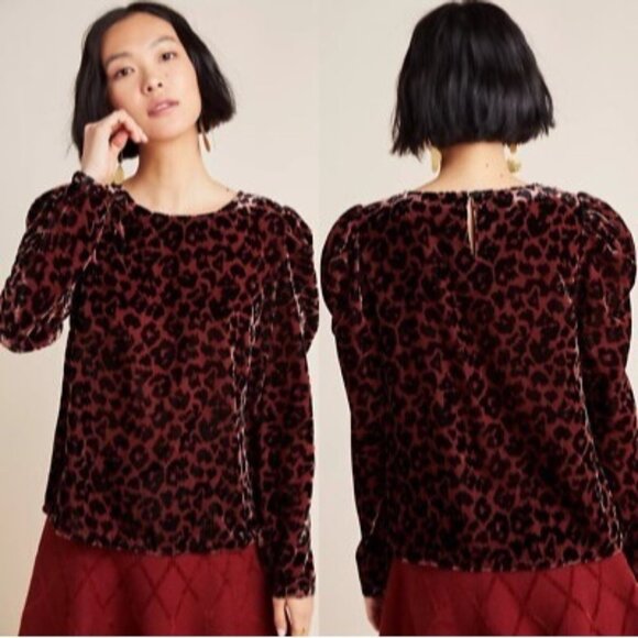 Anthropologie Tops - NEW Anthropologie Dolan Charley Velvet Animal Print Top Size Large Women's